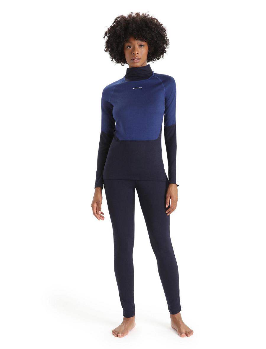 Midnight Navy / Royal Navy Icebreaker Merino 200 Sonebula Long Sleeve High Neck Thermal Top Women's One Piece & Sets | AU 1784DFMN